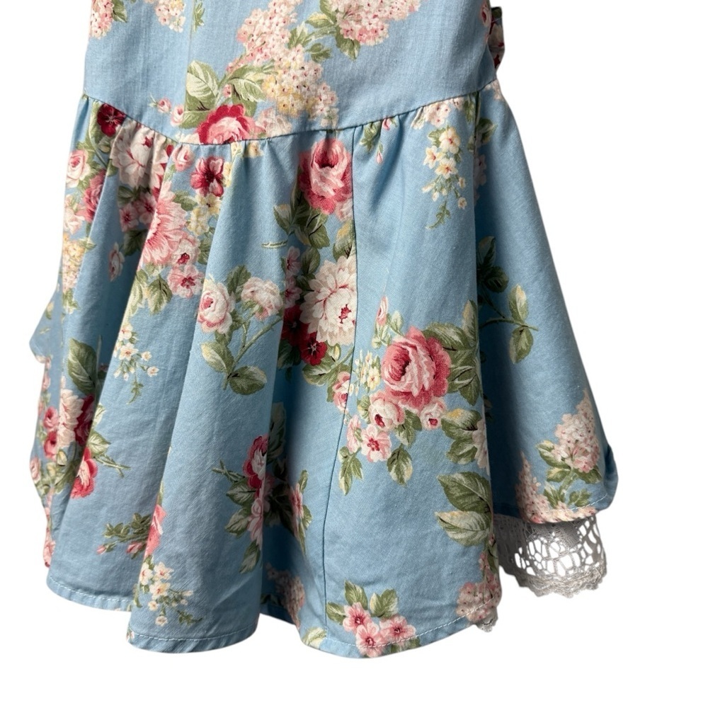 Swat VTG Little Girls Dress SZ 6 Floral Lace Ruffle Cottagecore Prairie Tie Belt - Picture 4 of 7